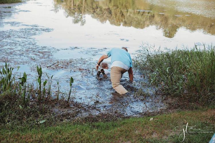 Toddler Walks Into Pond in Middle of Family Photo Shoot