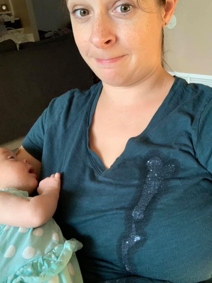 Mom Shares Photo of the Most Hilarious (and Somewhat Vulgar) Spit-Up Stain Ever | A trained artist could not have done a better job!