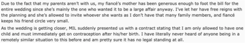 MIL Drafts Contract Over How Many Kids Bride and Groom Can Have | YOU MAY ALSO LIKE: This Bride Canceled Her Wedding to Spite Her Mother-In-Law – and the Internet Loves Her for It