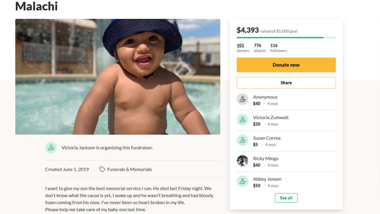 Florida Mom Who Created GoFundMe for Her 10-Month-Old Son's Funeral Now Accused of Murdering Baby | Florida police say Victoria Jackson, 24, killed her young son, Malachi, by smothering him to death on May 24.