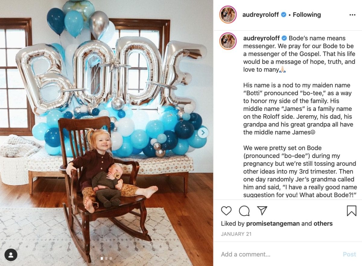 Audrey Roloff Shares Meaning Behind Her Son's Unique Name