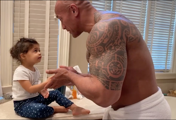 The Rock Washes Daughters Hands While Lovingly Singing Song from Moana