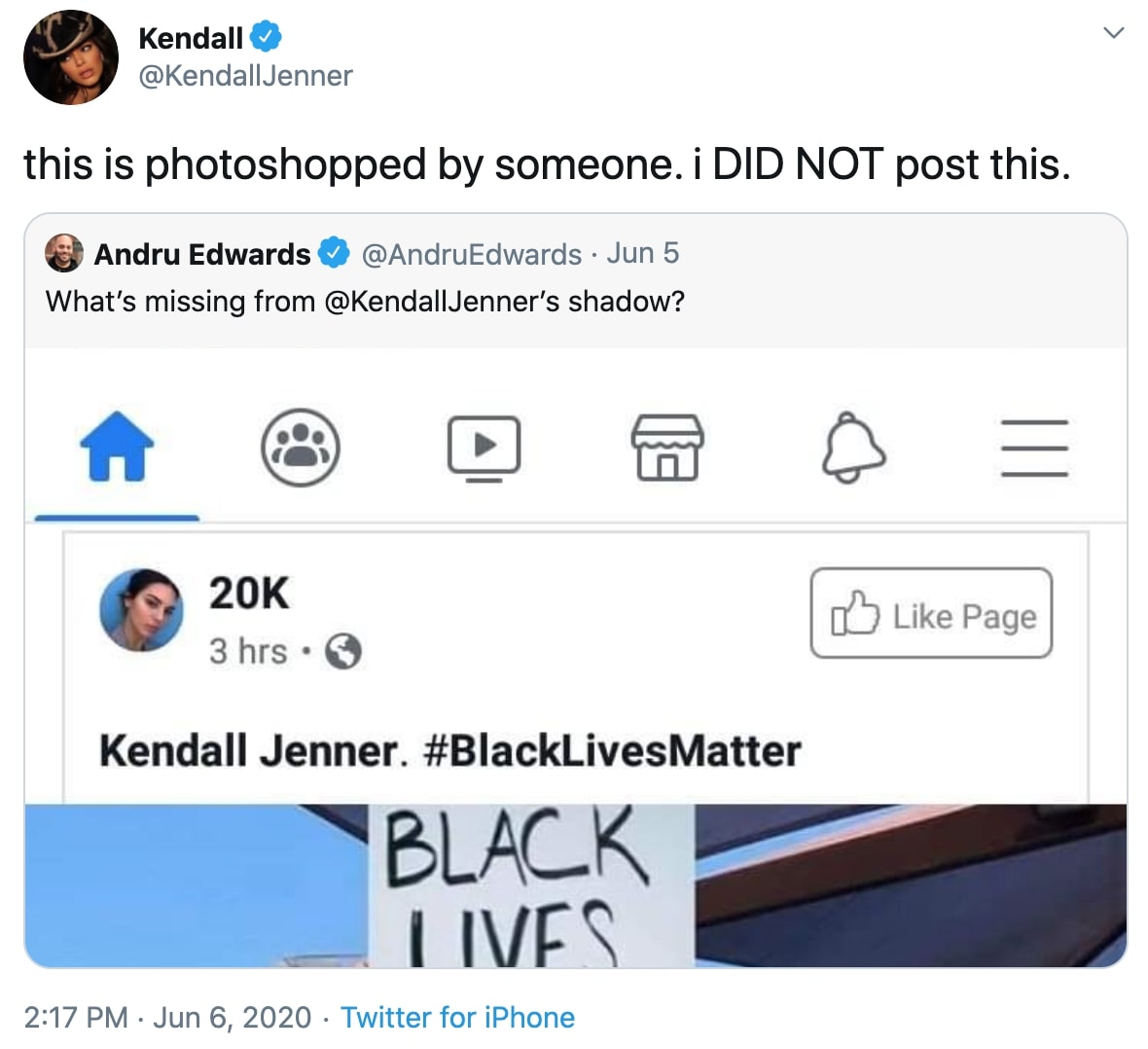 Kendall Jenner Addresses 'Photoshopped' BLM Picture 