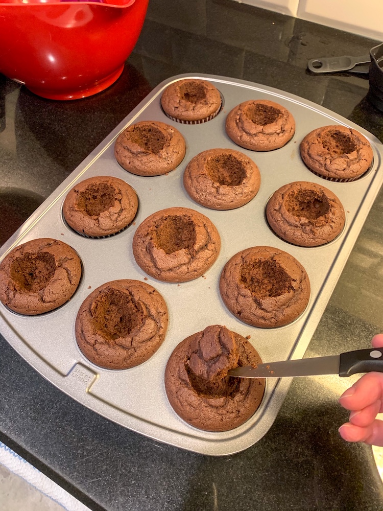 S’more cupcake recipe cutting 1 inch holes in cupcakes to make room for the ganache filling