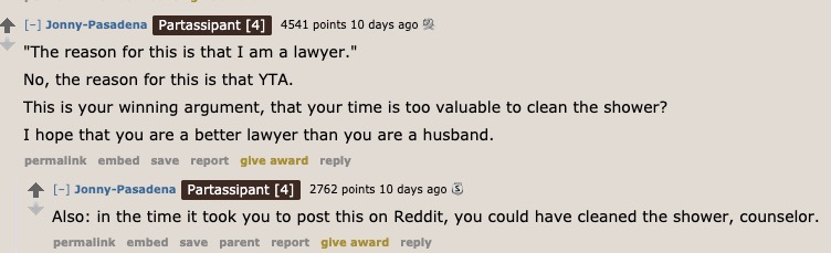 Husband Asks If He's In the Wrong for Refusing to Clean Because He's a Lawyer