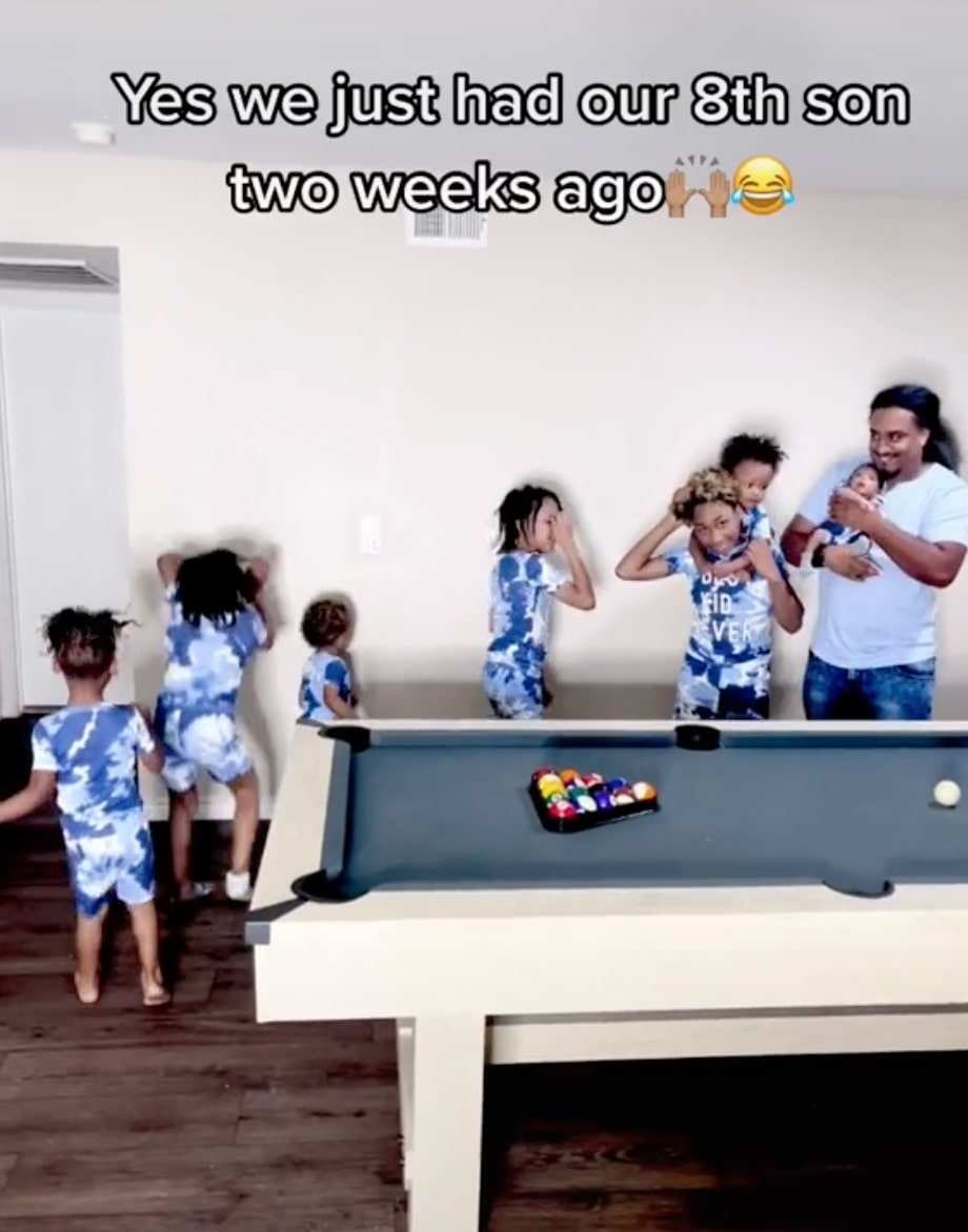 Viral TikTok Shows Dad Hilariously Saying Wife 'Thought She'd Have a Girl One Day' While Holding 8th Baby Boy