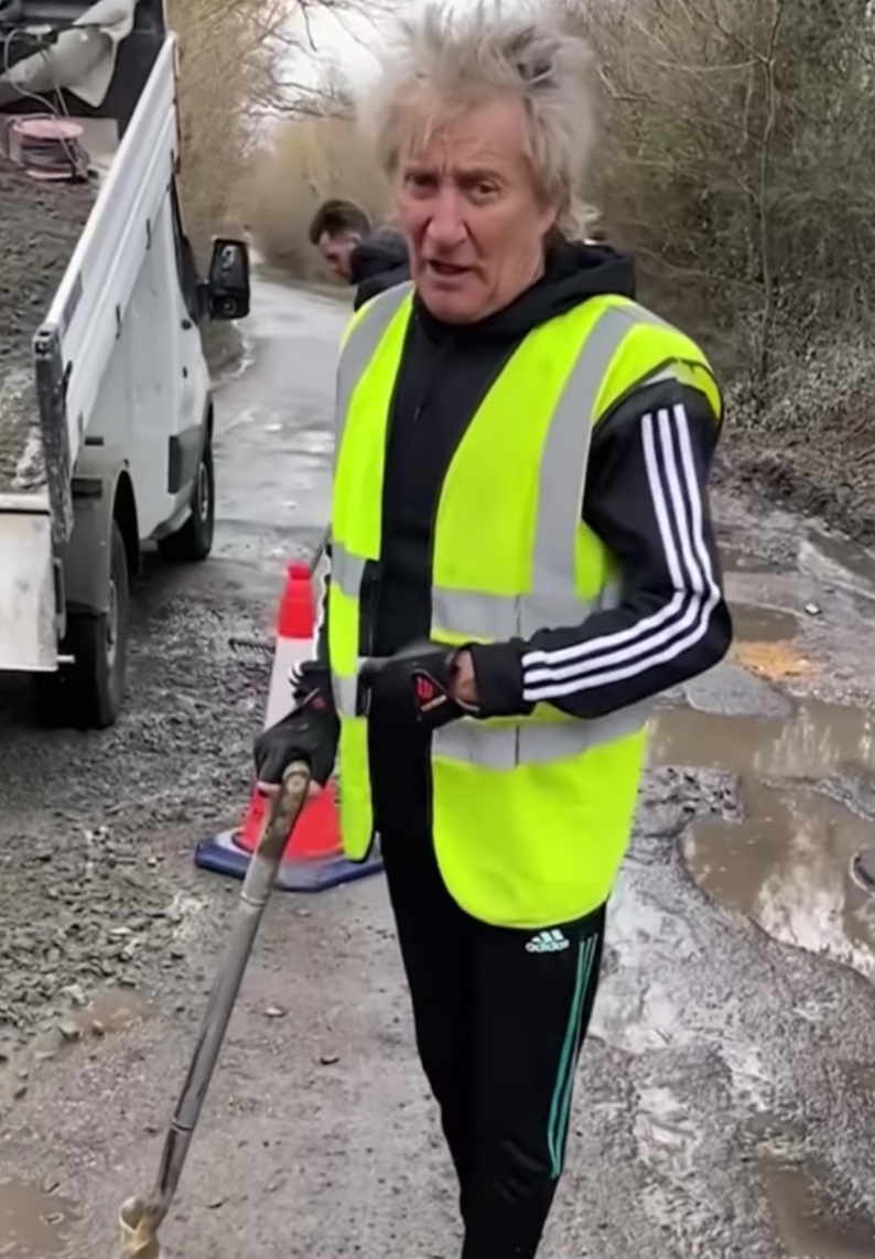 In an effort to protect his Ferrari, Rod Stewart is fixing the potholes near his Essex home.