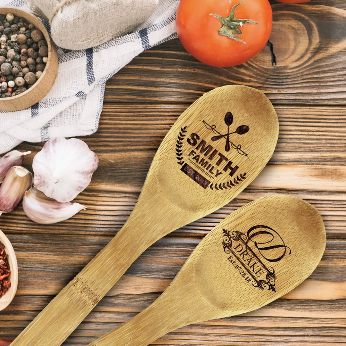 Wooden Kitchen Utensils Engraved 