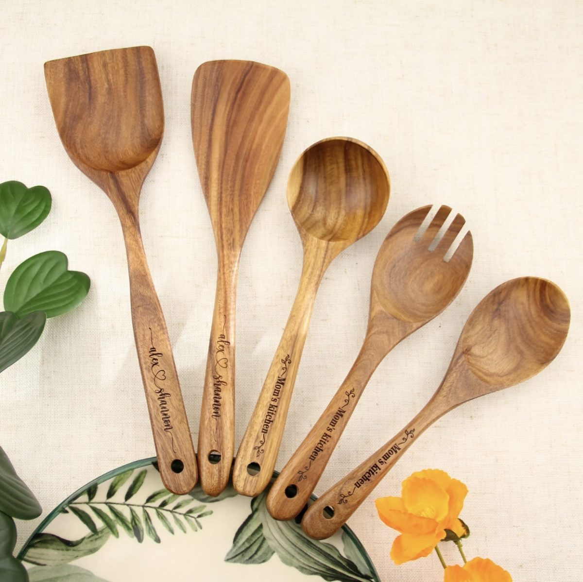 Wooden Kitchen Utensils Engraved 